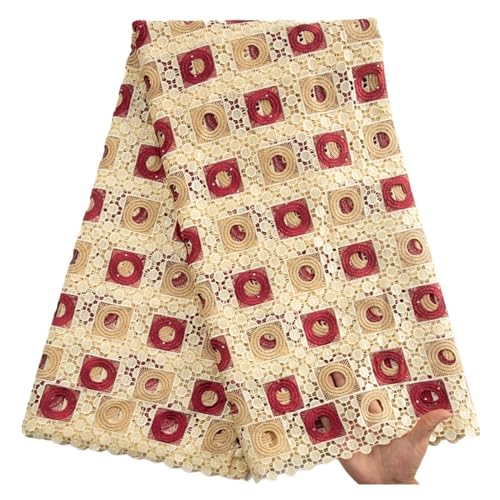 HFYZYG Afrikanischer Kordel-Spitzenstoff Mit Strasssteinen, Nigerianische Kordel-Spitze for Nähen Von Hochzeits-Party-Kleiden, 5 Yard Weich und zart(1 Guipure Cord Lace) von HFYZYG