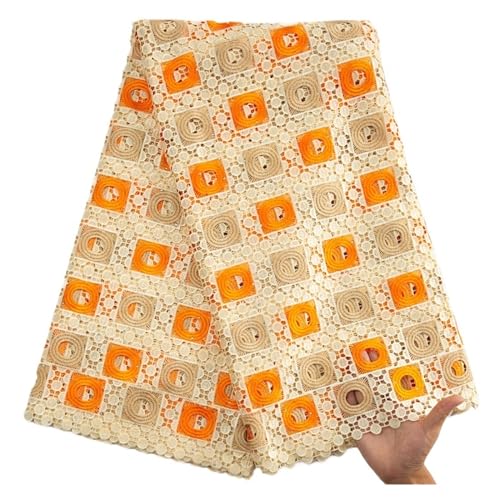 HFYZYG Afrikanischer Kordel-Spitzenstoff Mit Strasssteinen, Nigerianische Kordel-Spitze for Nähen Von Hochzeits-Party-Kleiden, 5 Yard Weich und zart(2 Guipure Cord Lace) von HFYZYG