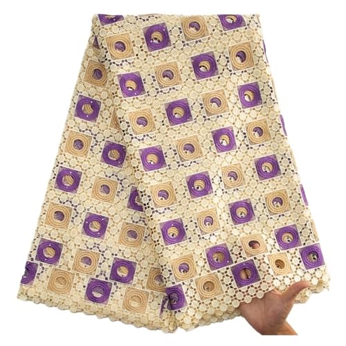 HFYZYG Afrikanischer Kordel-Spitzenstoff Mit Strasssteinen, Nigerianische Kordel-Spitze for Nähen Von Hochzeits-Party-Kleiden, 5 Yard Weich und zart(3 Guipure Cord Lace) von HFYZYG