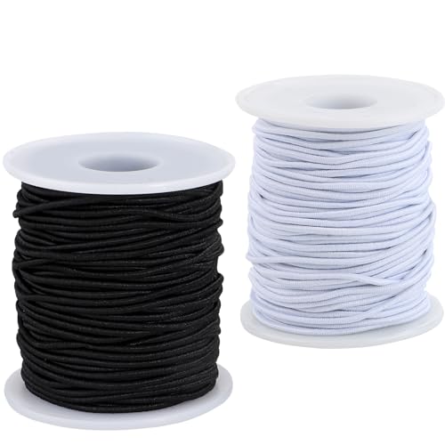 Dehnbare Schnur für Armbänder, 2 Rollen, 0,8 mm, 1 mm, 1,2 mm, 1,5 mm, 100 m, stabile elastische Schnur für Schmuckherstellung, Halsketten, Perlen und Handwerk, Weiß, Schwarz (1,5 mm) von HFengQ