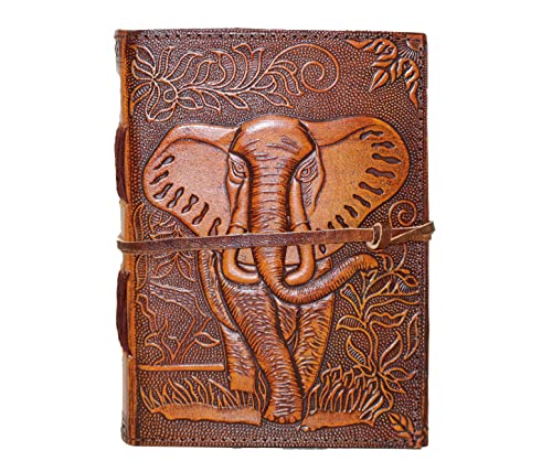 18 cm Notizblock Notizen Handgemacht Tagebuch Kleine Reisen Notizbuch Skizzenbuch Geschenk Album met Elefant Lederbezug Antik Schnurverschluss von HG-LTHR