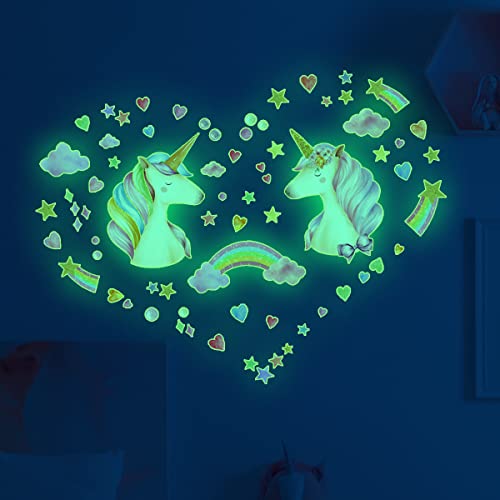 HGDESIGN® Wandtattoo Leuchtend Wandaufkleber Leuchtsticker Einhorn Regenbogen Kinderzimmer Babyzimmer Kind Baby Junge Mädchen Wandsticker Wandbild Wanddeko Selbstklebend (Variante A) von HGDESIGN