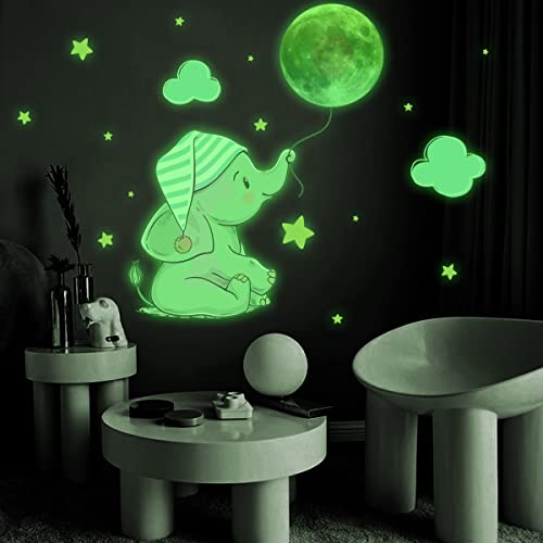 HGDESIGN® Wandtattoo Leuchtend Wandaufkleber Leuchtsticker Elefant Mond Planet Guten Nacht Babyzimmer Kinderzimmer Baby Kind Junge Mädchen Wandsticker Wanddeko Selbstklebend von HGDESIGN