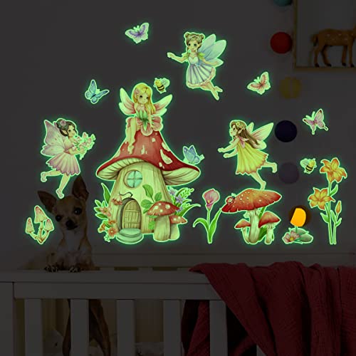 HGDESIGN® Wandtattoo Leuchtend Wandaufkleber Leuchtsticker Fee Elfe Pilz Wandsticker Wandbild Kinderzimmer Babyzimmer Schlafzimmer Kind Baby Mädchen Wanddeko (A) von HGDESIGN