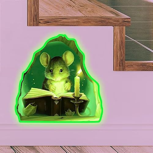 HGDESIGN® Wandtattoo Leuchtend Wandaufkleber Leuchtsticker Maus Liest Buch Maus Loch Kinderzimmer Babyzimmer Kind Baby Junge Mädchen Wandsticker Wandbild Wanddeko (B) von HGDESIGN