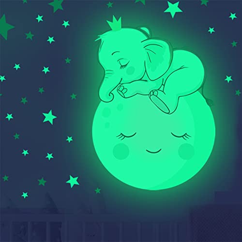 HGDESIGN® Wandtattoo Leuchtend Wandaufkleber Leuchtsticker Schlafender Elefant auf Mond Babyzimmer Kinderzimmer Kind Baby Junge Mädchen Wandsticker Wanddeko Selbstklebend von HGDESIGN