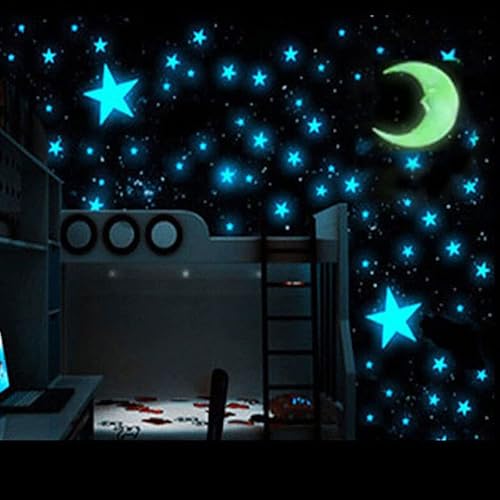 HGDESIGN® Wandtattoo Wandaufkleber 102 stk. Leuchtstern Blau Stern Mond mit Kleber Kinderzimmer Babyzimmer Schlafzimmer Kind Baby Junge Mädchen Wanddeko von HGDESIGN