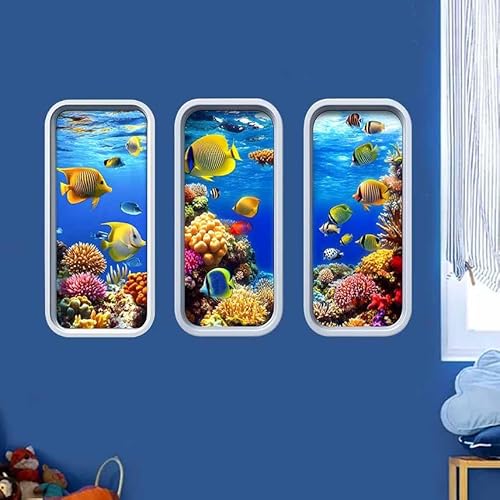 HGDESIGN® Wandtattoo Wandaufkleber 3D Fenster Aquarium Delphin Fisch Unterwasserwelt Kinderzimmer Babyzimmer Wohnzimmer Badezimmer Wandsticker Wanddeko Selbstklebend (A) von HGDESIGN