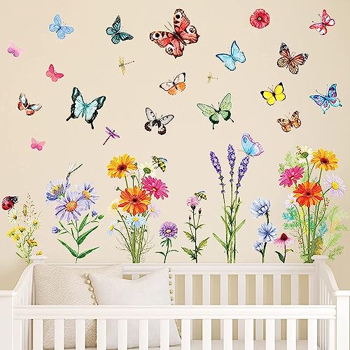 HGDESIGN® Wandtattoo Wandaufkleber Blumen Schmetterling Regenbogen Kinderzimmer Babyzimmer Kind Baby Junge Mädchen Wandsticker Wandbild Wanddeko (A) von HGDESIGN