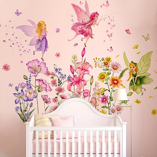 HGDESIGN® Wandtattoo Wandaufkleber Fee Elfe Pilz Blumen Regenbogen Einhorn Wandsticker Wandbild Kinderzimmer Babyzimmer Schlafzimmer Kind Baby Mädchen Wanddeko (E) von HGDESIGN