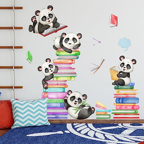 HGDESIGN® Wandtattoo Wandaufkleber Panda Bücher Kinderzimmer Babyzimmer Kind Baby Junge Mädchen Wandsticker Wandbild Wanddeko (A) von HGDESIGN