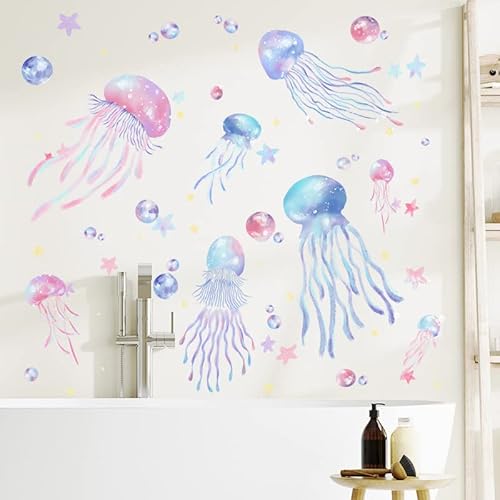 HGDESIGN® Wandtattoo Wandaufkleber Quallen Fisch UnterwasserwelJellyfish Kinderzimmer Babyzimmer Kind Baby Junge Mädchen Badezimmer Wandsticker Wanddeko Selbstklebend (A) von HGDESIGN