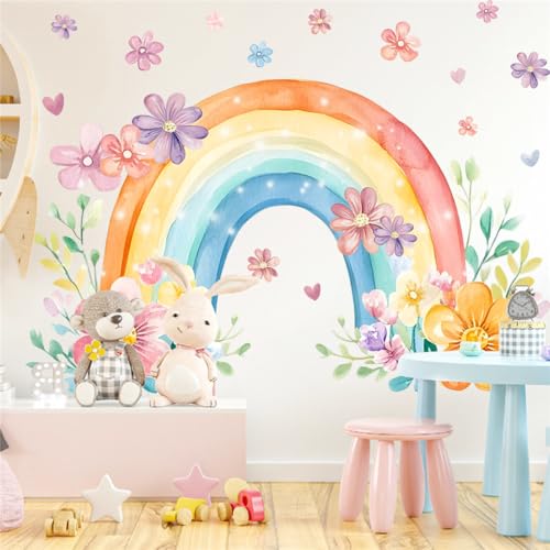 HGDESIGN® Wandtattoo Wandaufkleber Wandsticker Große Regenbogen Einhorn Schmetterling Wolke Kinderzimmer Babyzimmer Kind Baby Mädchen Wandsticker Wandbild Wanddeko Selbstklebend (Variante F) von HGDESIGN