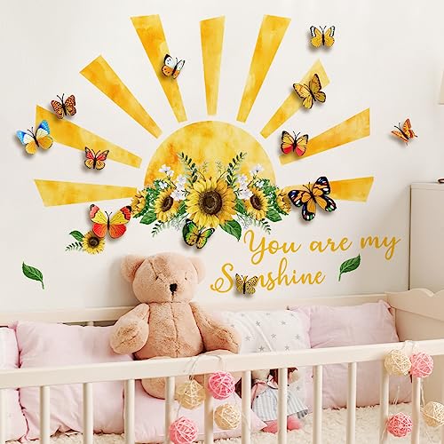 HGDESIGN® Wandtattoo Wandaufkleber Wandsticker Sonne Schmetterling Kinderzimmer Babyzimmer Kind Baby Mädchen Wandsticker Wandbild Wanddeko Selbstklebend (B) von HGDESIGN