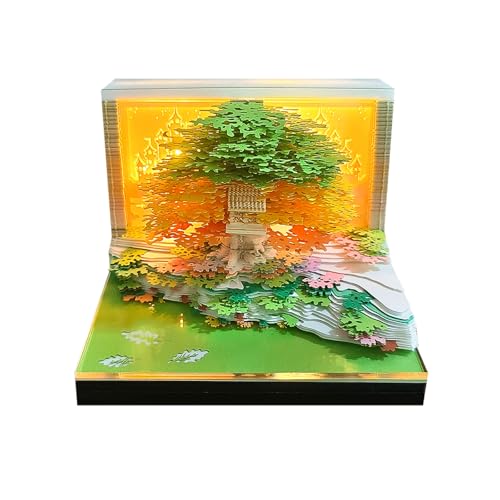3D Kalender 2026,3D-Notizblock mit LED-Licht, Stifthalter Baumhaus, abnehmbarer Kalender 2026, DIY-Desktop-Dekoration (Grün) von HGDGD