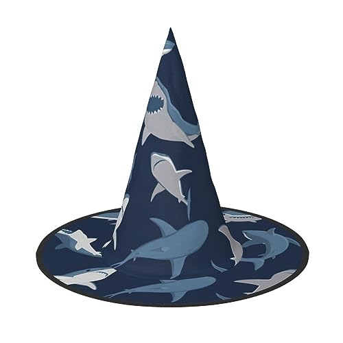 2 blaue Cartoon-Hai-Hexenhut für Damen, breite Krempe, faltbar, spitz, für Halloween-Partys von HGFVY