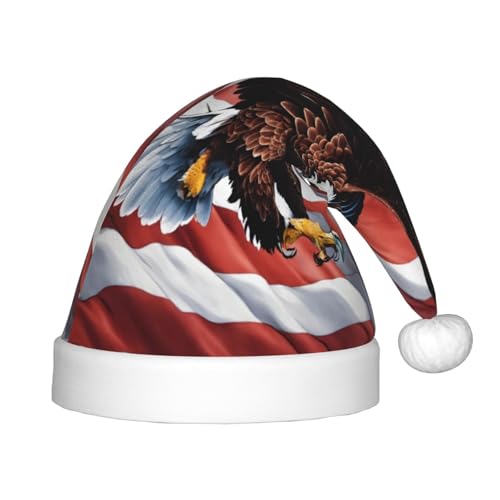 Adler mit USA-Flagge, Plüsch-Weihnachtsmannmütze, bequeme Weihnachtsmütze für Weihnachten, Partygeschenke, passend für Jugendliche Adler mit USA-Flagge, Plüsch-Weihnachtsmannmütze, bequeme Weihnachtsmütze für Weihnachten, Partygeschenke, passend für Jugendliche von HGFVY