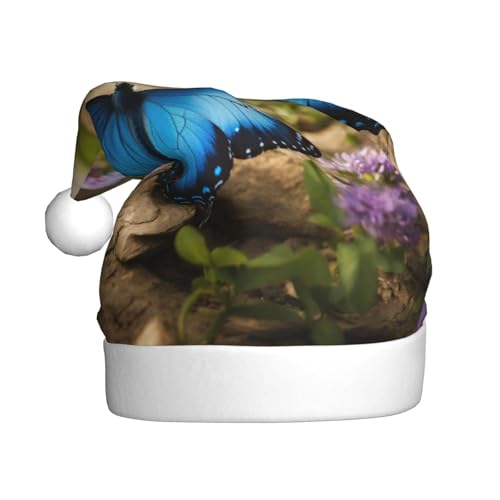 Blaue Schmetterlings- und Blumen-Plüsch-Weihnachtsmannmütze, bequeme Weihnachtsmütze für Weihnachten, Partygeschenke, passend für Erwachsene Blaue Schmetterlings- und Blumen-Plüsch-Weihnachtsmannmütze, bequeme Weihnachtsmütze für Weihnachten, Partygeschenke, passend für Erwachsene von HGFVY