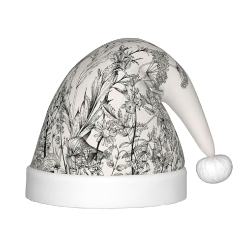 Blumenkräuter, botanische Gravur, 1 Stück, Plüsch-Weihnachtsmannmütze, bequeme Weihnachtsmütze für Weihnachten, Partygeschenke, passend für Jugendliche Blumenkräuter, botanische Gravur, 1 Stück, Plüsch-Weihnachtsmannmütze, bequeme Weihnachtsmütze für Weihnachten, Partygeschenke, passend für Jugendliche von HGFVY
