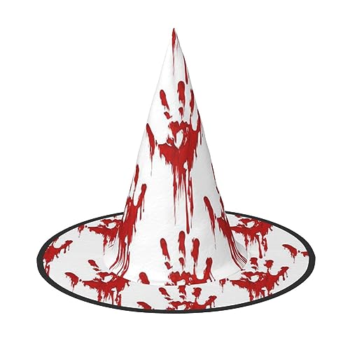 Blutige Handabdrücke, Halloween-Hexenhut für Damen, breite Krempe, faltbar, spitz, für Halloween-Party, 2 Stück Blutige Handabdrücke, Halloween-Hexenhut für Damen, breite Krempe, faltbar, spitz, für Halloween-Party, 2 Stück von HGFVY