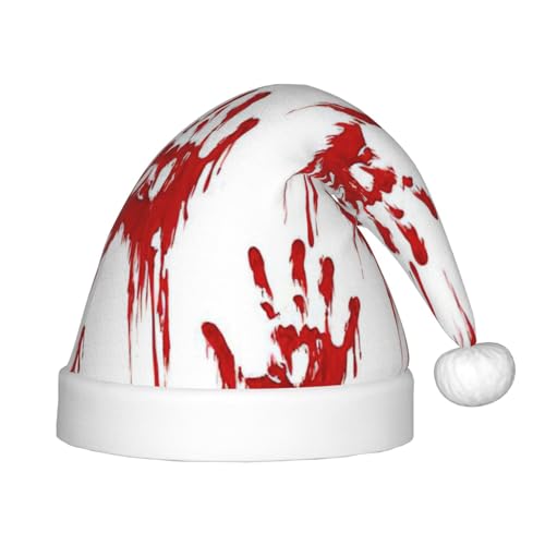 Blutige Handabdrücke, Plüsch-Weihnachtsmannmütze, bequeme Weihnachtsmütze für Weihnachten, Partygeschenke, passend für Jugendliche von HGFVY