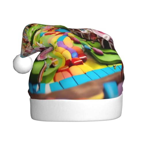 Candy Land Plüsch-Weihnachtsmannmütze, bequeme Weihnachtsmütze für Weihnachten, Partygeschenke, passend für Erwachsene, 1 Stück von HGFVY