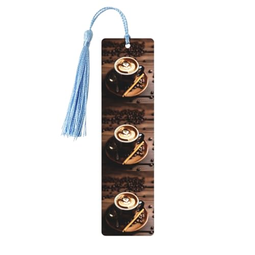 Delicious Heart Coffee Printing Holz-Lesezeichen, niedliche Lesezeichen, Etikett, Ornament für Dekoration, Handwerk, Dekorationen zum Lesen, 5 Stück von HGFVY