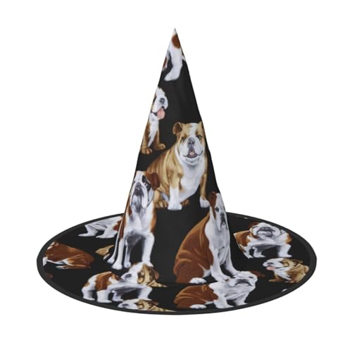 Englische Bulldoggen, Halloween-Hexenhut für Damen, breite Krempe, faltbar, spitz, für Halloween-Party, 2 Stück von HGFVY