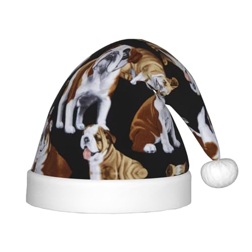 Englische Bulldoggen, Plüsch-Weihnachtsmannmütze, bequeme Weihnachtsmütze für Weihnachten, Party, Gastgeschenke, passend für Jugendliche Englische Bulldoggen, Plüsch-Weihnachtsmannmütze, bequeme Weihnachtsmütze für Weihnachten, Party, Gastgeschenke, passend für Jugendliche von HGFVY