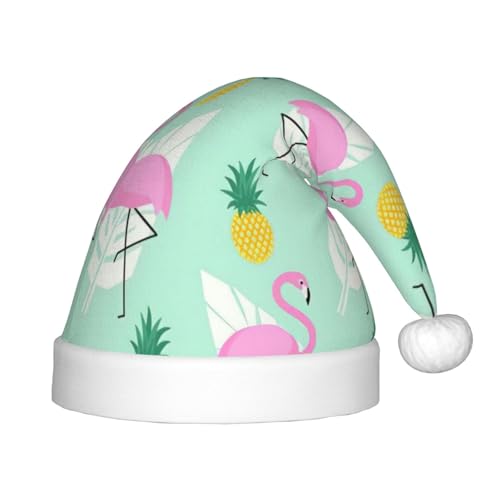 Flamingo-Ananas-Plüsch-Weihnachtsmannmütze, bequeme Weihnachtsmütze für Weihnachten, Partygeschenke, passend für Jugendliche von HGFVY
