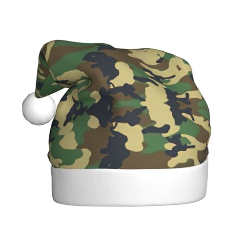 Grüne Militär-Camouflage-Plüsch-Weihnachtsmannmütze, bequeme Weihnachtsmütze für Weihnachten, Partygeschenke, passend für Erwachsene von HGFVY
