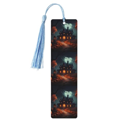 Gruseliger Halloween-Druck, Holz-Lesezeichen, niedliche Lesezeichen, Etiketten-Ornament für Dekoration, Handwerk, Dekorationen zum Lesen, 5 Stück von HGFVY