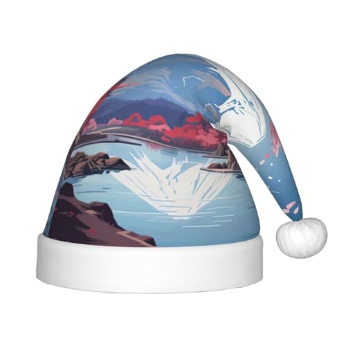 Japanische Berg Fuji-Landschaft, Plüsch-Weihnachtsmannmütze, bequeme Weihnachtsmütze für Weihnachten, Partygeschenke, passend für Jugendliche von HGFVY