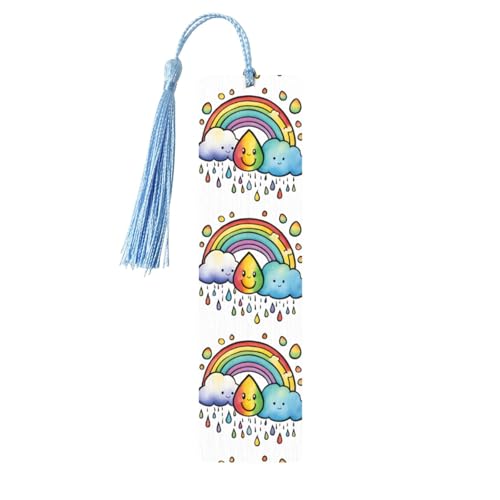 Lesezeichen aus Holz, Motiv: Regenbogenwolken, Regentropfen, 1 Druck, 5 Stück, niedliche Lesezeichen, Etikett, Ornament für Dekoration, Handwerk, Dekorationen zum Lesen von HGFVY