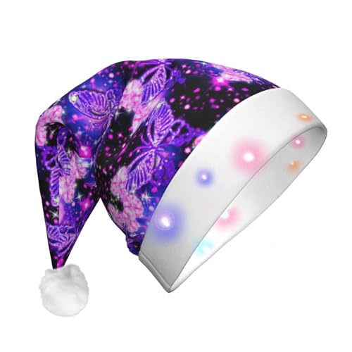 Lilafarbene Weihnachtsmütze mit niedlichem Schmetterlings-Druck, beleuchtete Weihnachtsmütze, Uni, Urlaubsmütze für Party, Urlaub, Partyzubehör Lilafarbene Weihnachtsmütze mit niedlichem Schmetterlings-Druck, beleuchtete Weihnachtsmütze, Uni, Urlaubsmütze für Party, Urlaub, Partyzubehör von HGFVY