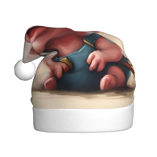 Naughty Pig Baby Plüsch-Weihnachtsmannmütze, bequeme Weihnachtsmütze für Weihnachten, Partygeschenke, passend für Erwachsene von HGFVY
