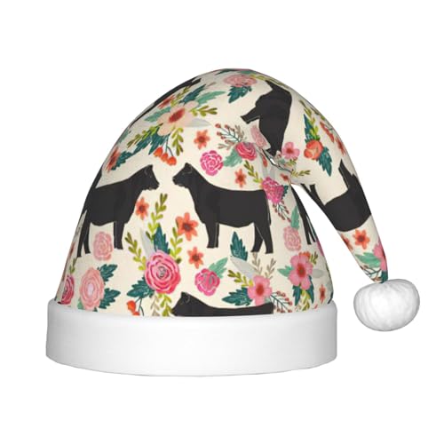 Pinke Blumenshow Steer Cows 1 Packung Plüsch-Weihnachtsmannmütze, bequeme Weihnachtsmütze für Weihnachten, Partygeschenke, passend für Jugendliche von HGFVY