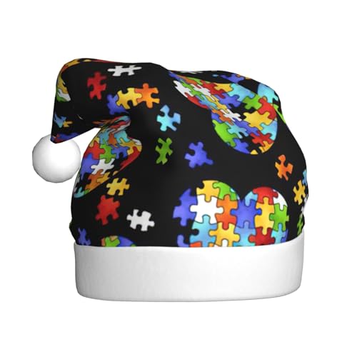 Puzzleteile für Autismus-Bewusstsein, Herz, Plüsch-Weihnachtsmannmütze, bequeme Weihnachtsmütze für Weihnachten, Partygeschenke, passend für Erwachsene von HGFVY