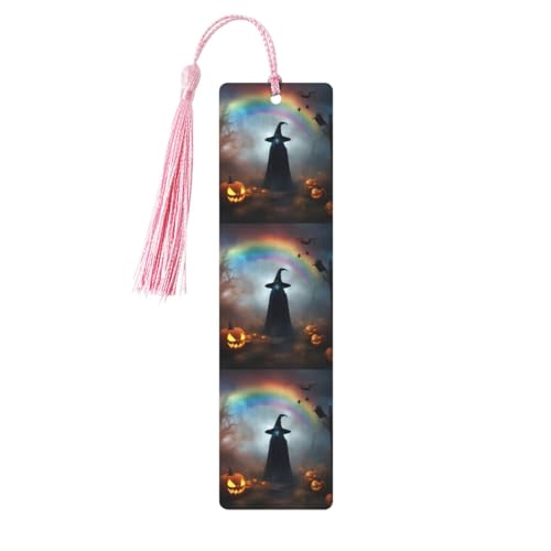 Regenbogen-Lesezeichen, Halloween-Geist, Hexenhut, Spinnen, Druck, 5 Stück, Holz-Lesezeichen, niedliche Lesezeichen, Etikett, Ornament für Dekoration, Handwerk, Dekorationen zum Lesen von HGFVY