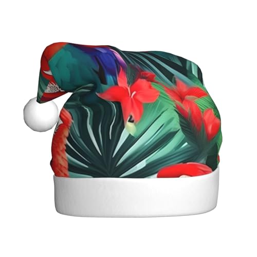 Tropische Blume, Papagei, Plüsch-Weihnachtsmannmütze, bequeme Weihnachtsmütze für Weihnachten, Party, Gastgeschenke, passend für Erwachsene Tropische Blume, Papagei, Plüsch-Weihnachtsmannmütze, bequeme Weihnachtsmütze für Weihnachten, Party, Gastgeschenke, passend für Erwachsene von HGFVY