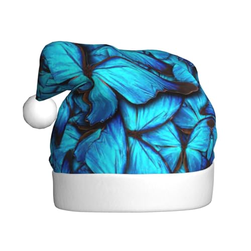 Viele blaue Schmetterlingsmütze, Plüsch-Weihnachtsmannmütze, bequeme Weihnachtsmütze für Weihnachten, Partygeschenke, passend für Erwachsene von HGFVY