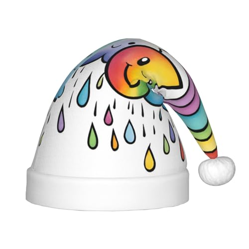 Weihnachtsmütze aus Plüsch, Motiv: Regenbogenwolken, Regentropfen, 1 Stück, bequeme Weihnachtsmütze für Weihnachten, Partygeschenke, passend für Jugendliche Weihnachtsmütze aus Plüsch, Motiv: Regenbogenwolken, Regentropfen, 1 Stück, bequeme Weihnachtsmütze für Weihnachten, Partygeschenke, passend für Jugendliche von HGFVY