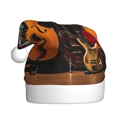 Weihnachtsmütze mit E-Gitarre, Plüsch-Weihnachtsmannmütze, bequeme Weihnachtsmütze für Weihnachten, Partygeschenke, passend für Erwachsene von HGFVY