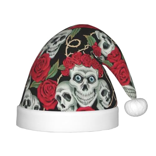 Weihnachtsmütze mit Totenkopf und roter Rose, 1 Stück, Plüsch-Weihnachtsmannmütze, bequeme Weihnachtsmütze für Weihnachten, Partygeschenke, passend für Jugendliche von HGFVY