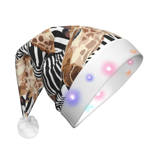 Weihnachtsmütze mit Zebra- und Giraffenmotiv, beleuchtete Weihnachtsmütze, Uni, für Party, Urlaub, Partyzubehör von HGFVY