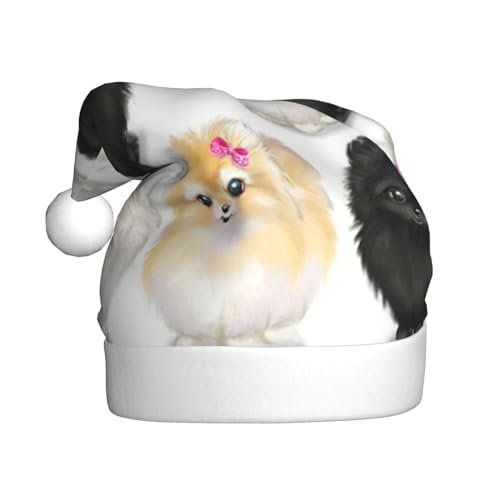 Weihnachtsmütze mit Zwergspitz-Muster, 1 Stück, Plüsch-Weihnachtsmannmütze, bequeme Weihnachtsmütze für Weihnachten, Party, Gastgeschenke, passend für Erwachsene Weihnachtsmütze mit Zwergspitz-Muster, 1 Stück, Plüsch-Weihnachtsmannmütze, bequeme Weihnachtsmütze für Weihnachten, Party, Gastgeschenke, passend für Erwachsene von HGFVY