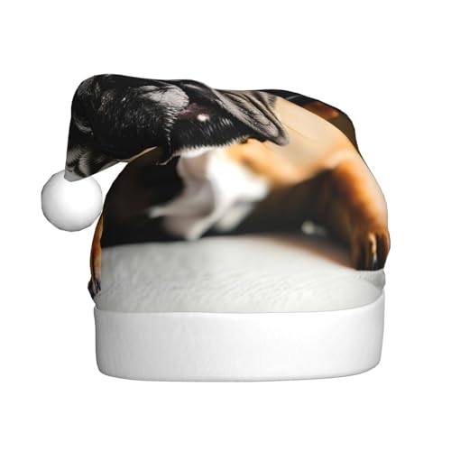Weihnachtsmütze mit französischer Bulldogge, Plüsch, Weihnachtsmannmütze, bequeme Weihnachtsmütze für Weihnachten, Partygeschenke, passend für Erwachsene Weihnachtsmütze mit französischer Bulldogge, Plüsch, Weihnachtsmannmütze, bequeme Weihnachtsmütze für Weihnachten, Partygeschenke, passend für Erwachsene von HGFVY