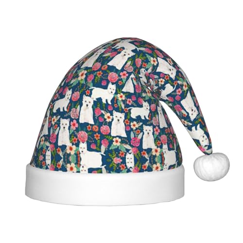 Weihnachtsmütze mit weißem Hund und Blumen, 1 Stück, Plüsch-Weihnachtsmannmütze, bequeme Weihnachtsmütze für Weihnachten, Partygeschenke, passend für Jugendliche Weihnachtsmütze mit weißem Hund und Blumen, 1 Stück, Plüsch-Weihnachtsmannmütze, bequeme Weihnachtsmütze für Weihnachten, Partygeschenke, passend für Jugendliche von HGFVY