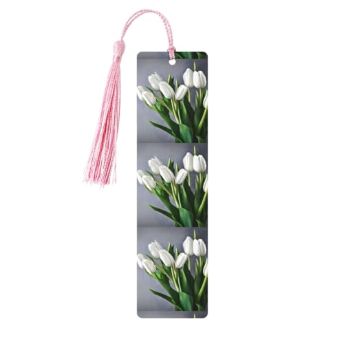 Weiße Tulpen Blumen Druck 5 Stück Holz Lesezeichen niedliche Lesezeichen Etikett Ornament für Dekoration Handwerk Dekorationen zum Lesen von HGFVY