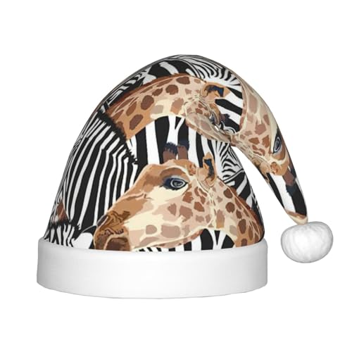 Zebra und Giraffe, Plüsch-Weihnachtsmannmütze, bequeme Weihnachtsmütze für Weihnachten, Partygeschenke, passend für Jugendliche, 1 Stück Zebra und Giraffe, Plüsch-Weihnachtsmannmütze, bequeme Weihnachtsmütze für Weihnachten, Partygeschenke, passend für Jugendliche, 1 Stück von HGFVY